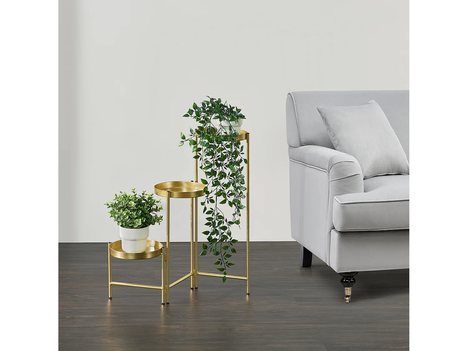 Support de plante (à 3 cache-pots) Kallo métal laiton [en.casa]