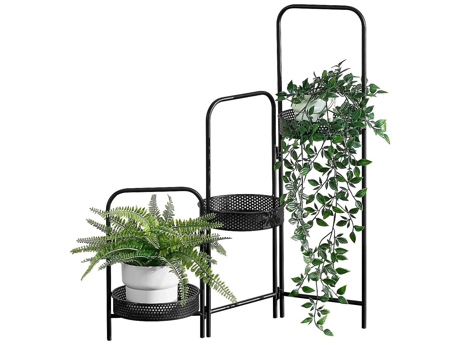 Support de plante (à 3 cache-pots) Vrasene métal noir [en.casa]