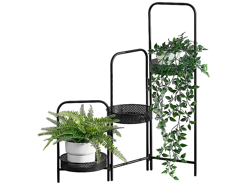 Support de plante (à 3 cache-pots) Vrasene métal noir [en.casa]