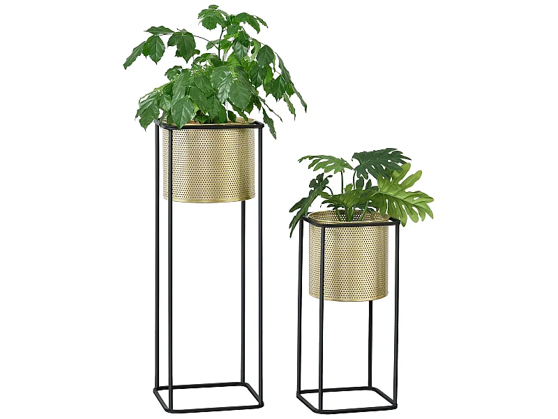 Lot De 2 Supports De Plante Mettet Noir Doré [en.casa]