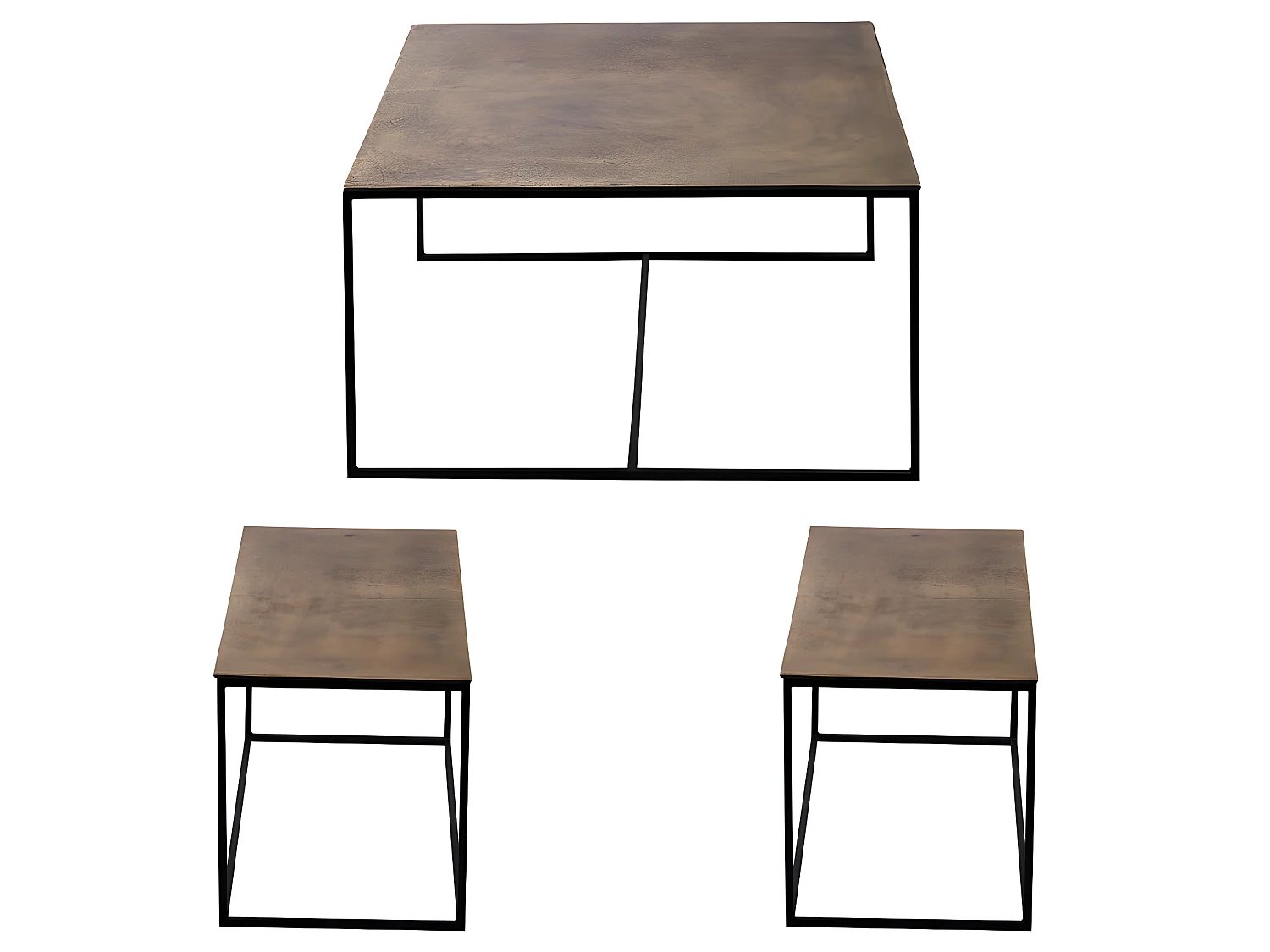 Set de 3 tables gigognes or 80x80x45 et 75x39x41 cm