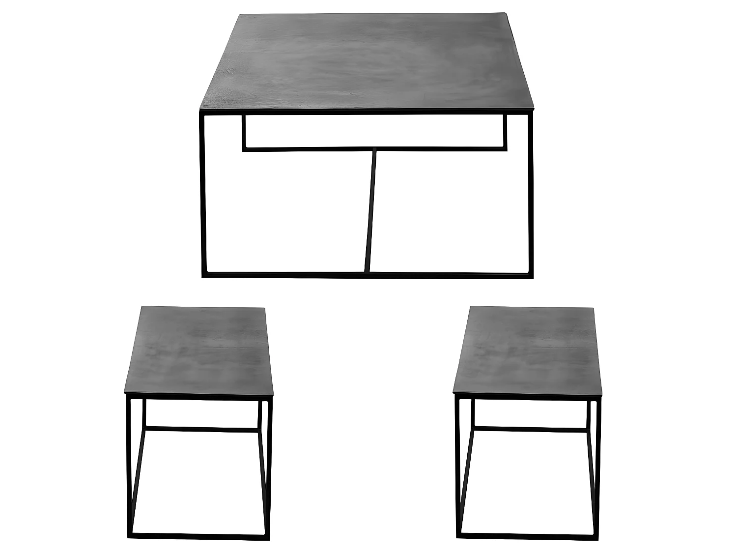 Set de 3 tables gigognes argent 80x80x45 et 75x39x41 cm