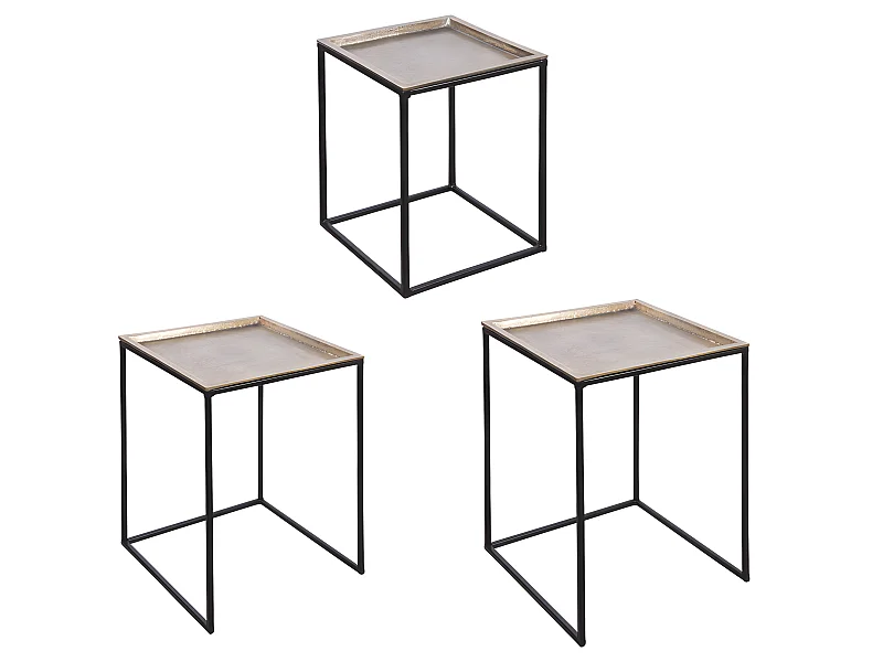 Set de 3 tables carrées plateaux  amovibles or