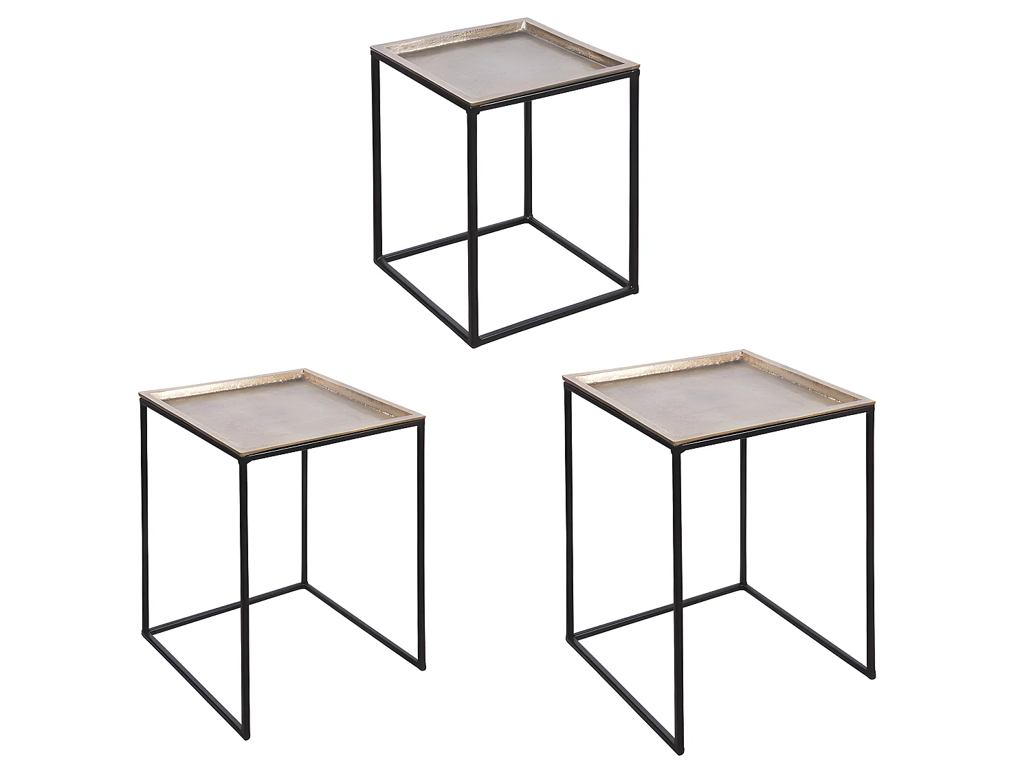Set de 3 tables carrées plateaux  amovibles or