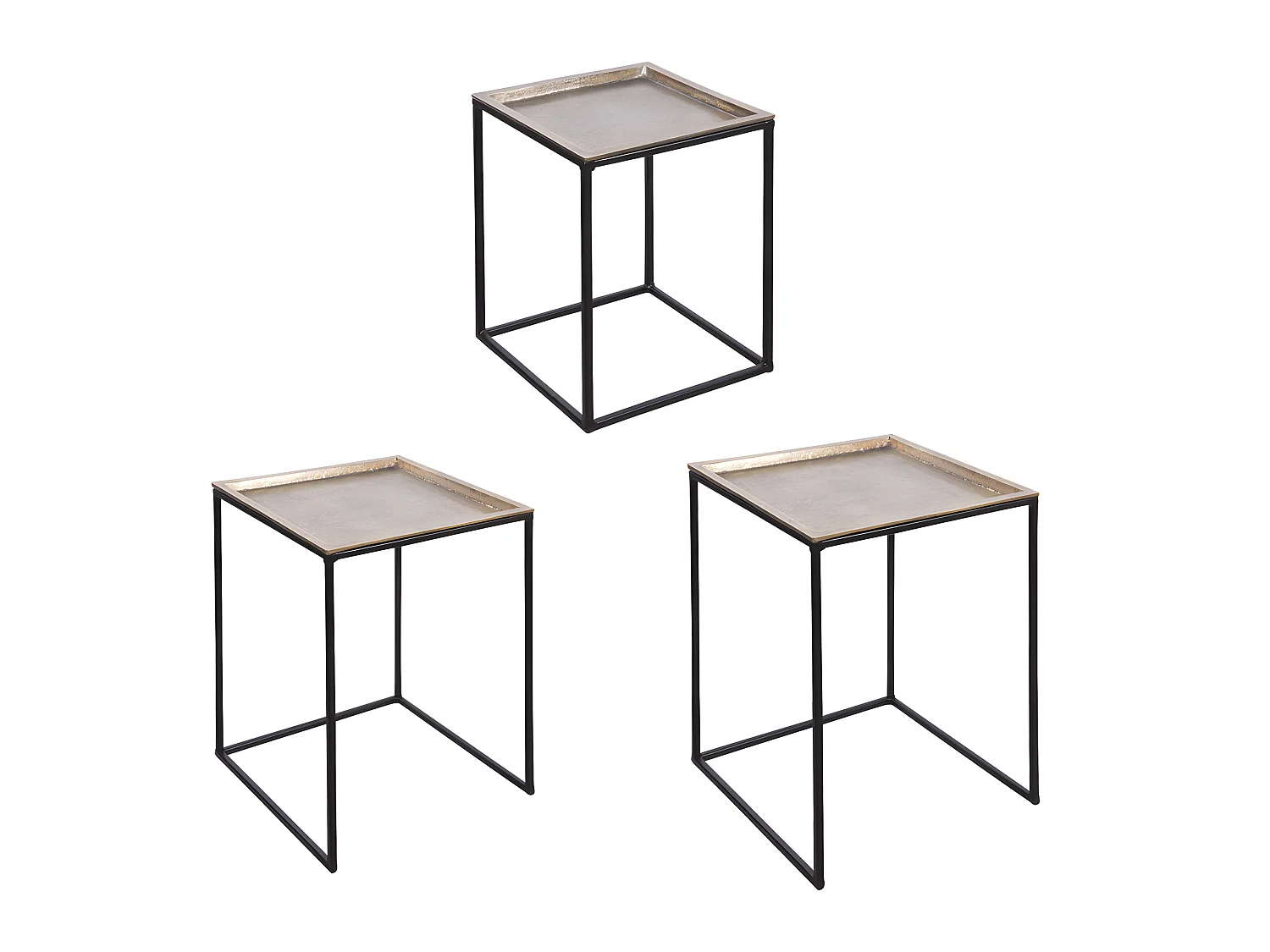 Set de 3 tables carrées plateaux  amovibles or