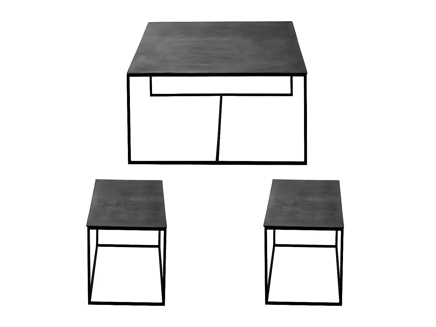 Set de 3 tables gigognes noires 80x80x45 et 75x39x41 cm
