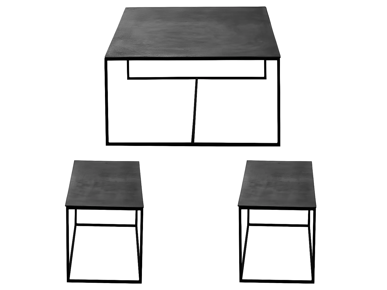 Set de 3 tables gigognes noires 80x80x45 et 75x39x41 cm
