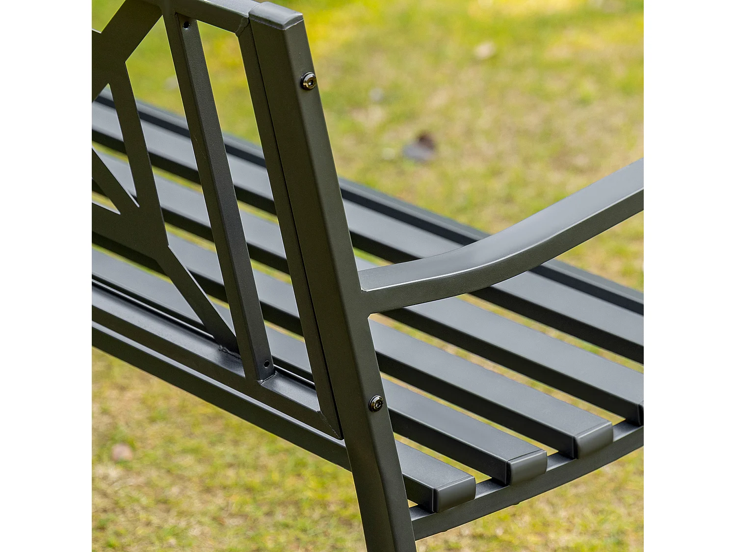Banc de jardin 2 places style fer forgé dim. 128L x 62.5l x 81.5H cm piètement avant effilé accoudoirs courbés métal thermolaqué anticorrosion noir