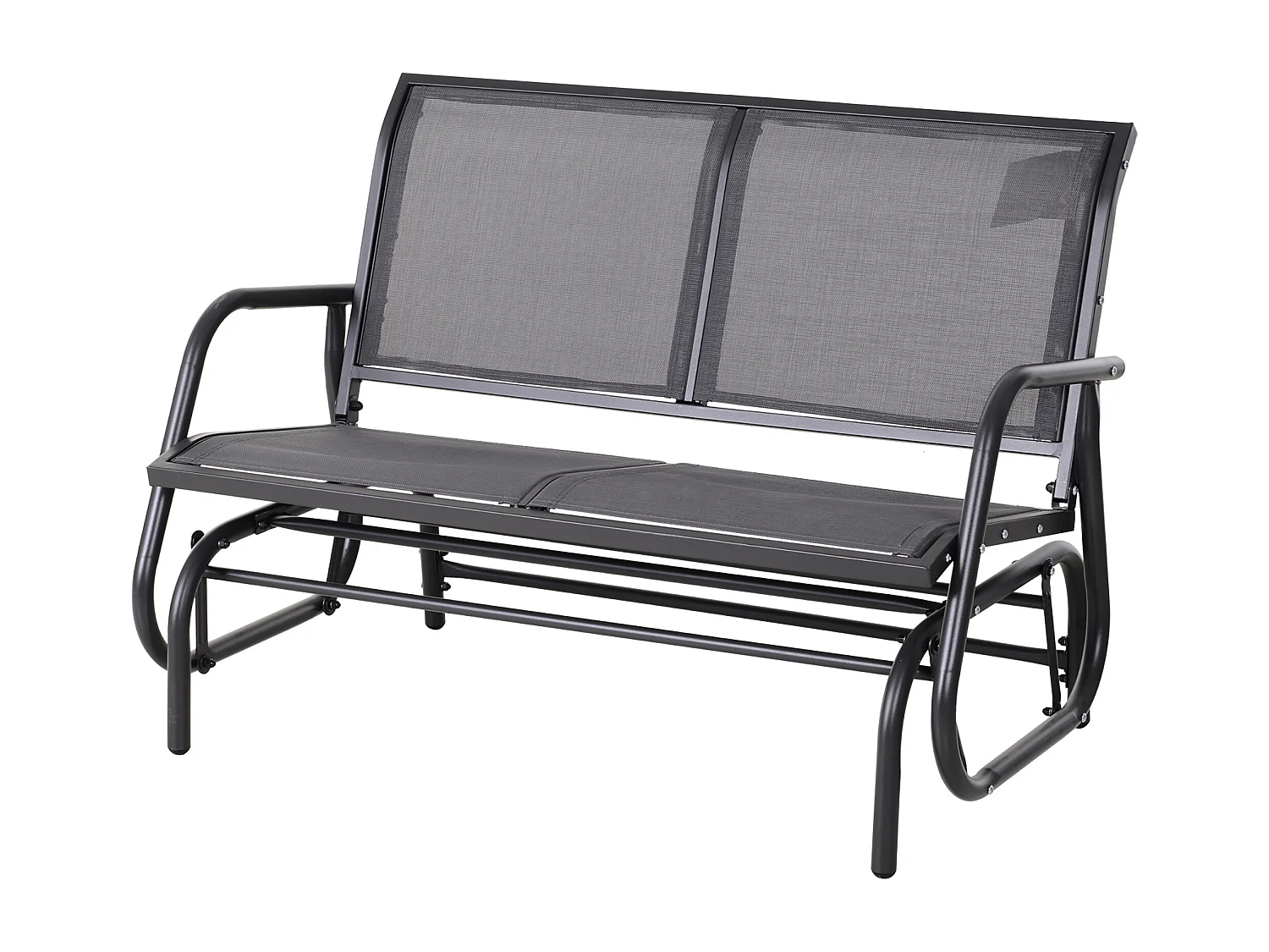 Banc à bascule de jardin 2 places design contemporain grand confort accoudoirs assise, dossier ergonomique acier textilène gris