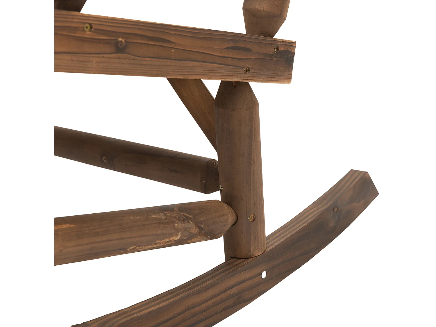 Banc à bascule de jardin 2 places style rural chic structure dossier accoudoirs aspect rondins de bois assise à lattes sapin traité carbonisation