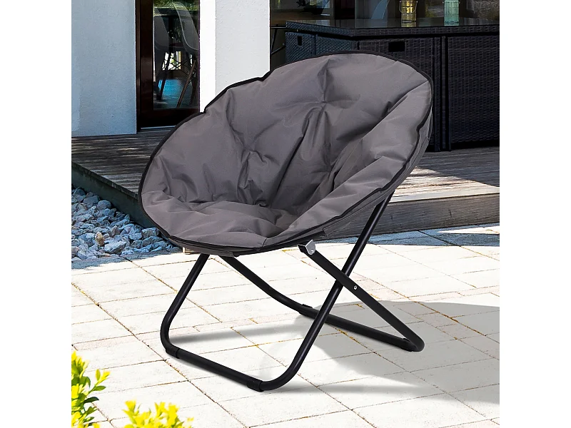 Loveuse fauteuil rond de jardin fauteuil lune papasan pliable grand confort 80L x 80l x 75H cm grand coussin fourni oxford gris