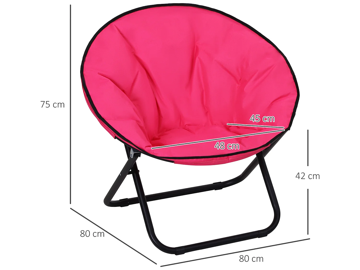 Loveuse fauteuil rond de jardin fauteuil lune papasan pliable grand confort 80L x 80l x 75H cm grand coussin fourni oxford rose