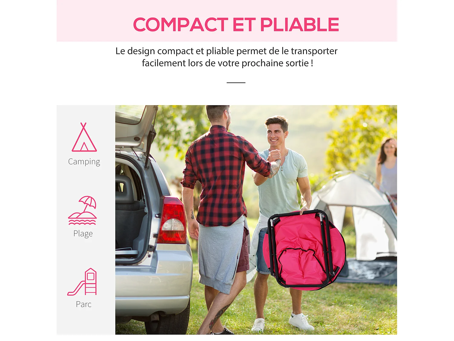 Loveuse fauteuil rond de jardin fauteuil lune papasan pliable grand confort 80L x 80l x 75H cm grand coussin fourni oxford rose