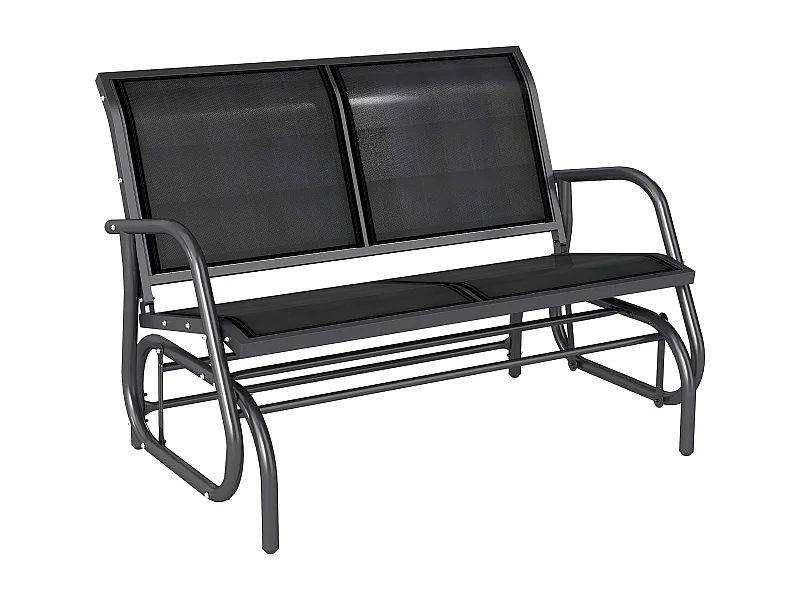 Banc à bascule de jardin 2 places design contemporain grand confort accoudoirs assise et dossier ergonomique acier textilène noir