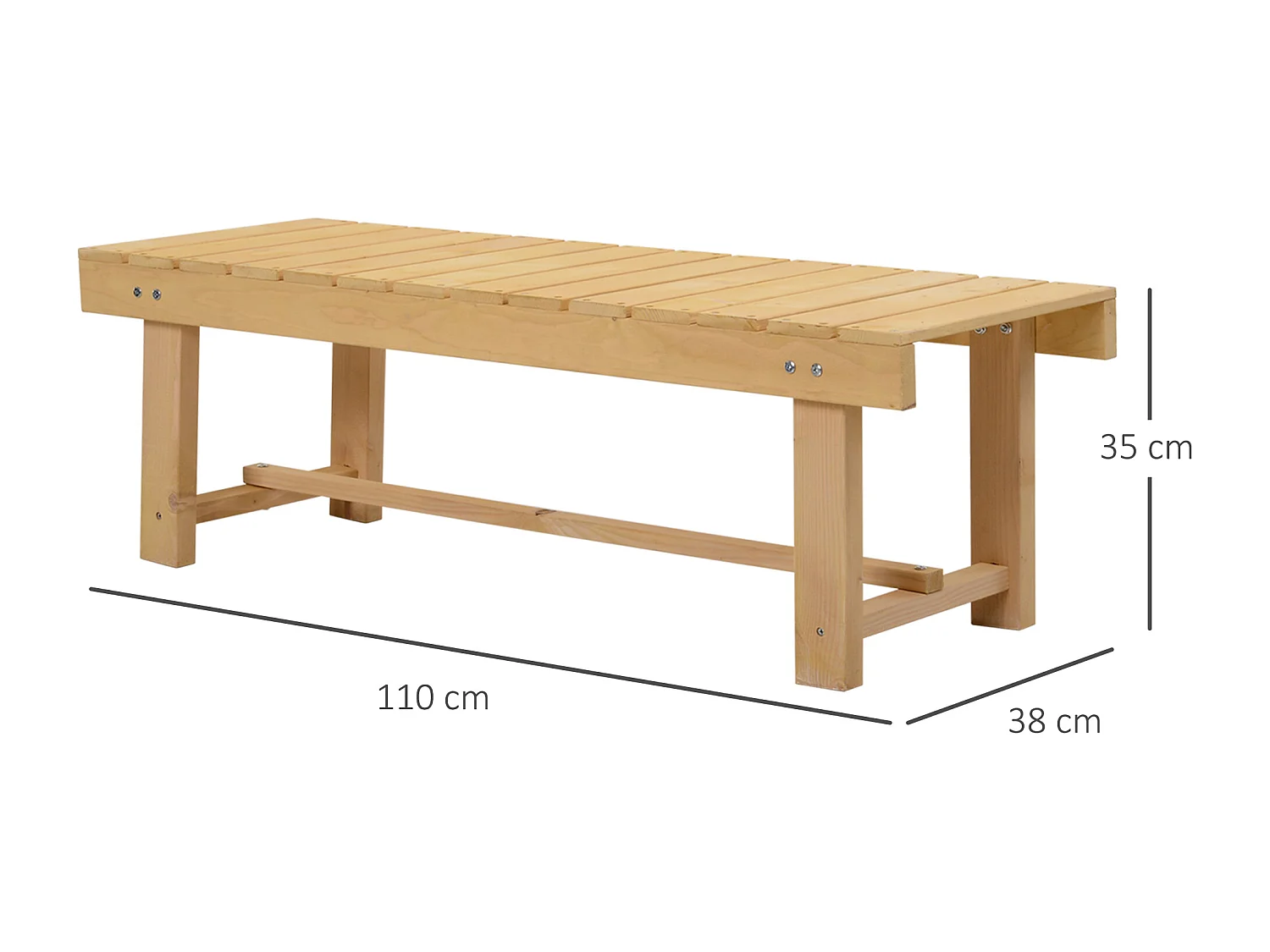 Banc de jardin 2 places style rural chic assise à lattes dim. 110L x 38l x 35H cm bois de sapin pré-huilé