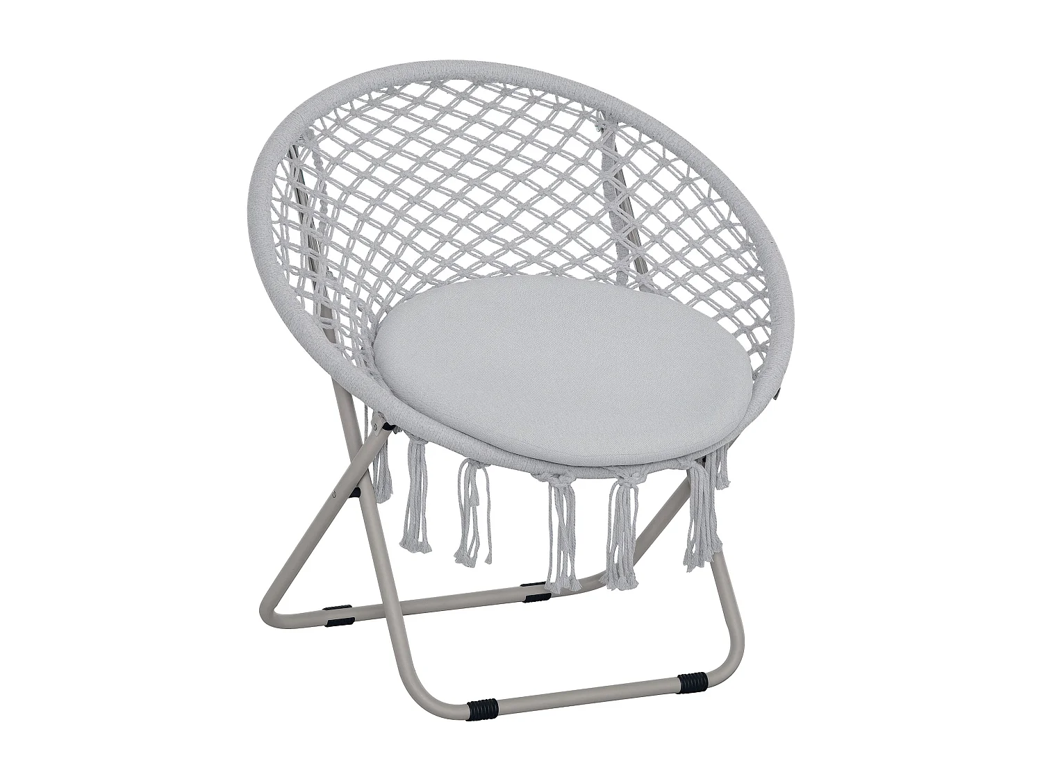 Loveuse fauteuil rond de jardin fauteuil lune papasan pliable grand confort macramé coton polyester gris