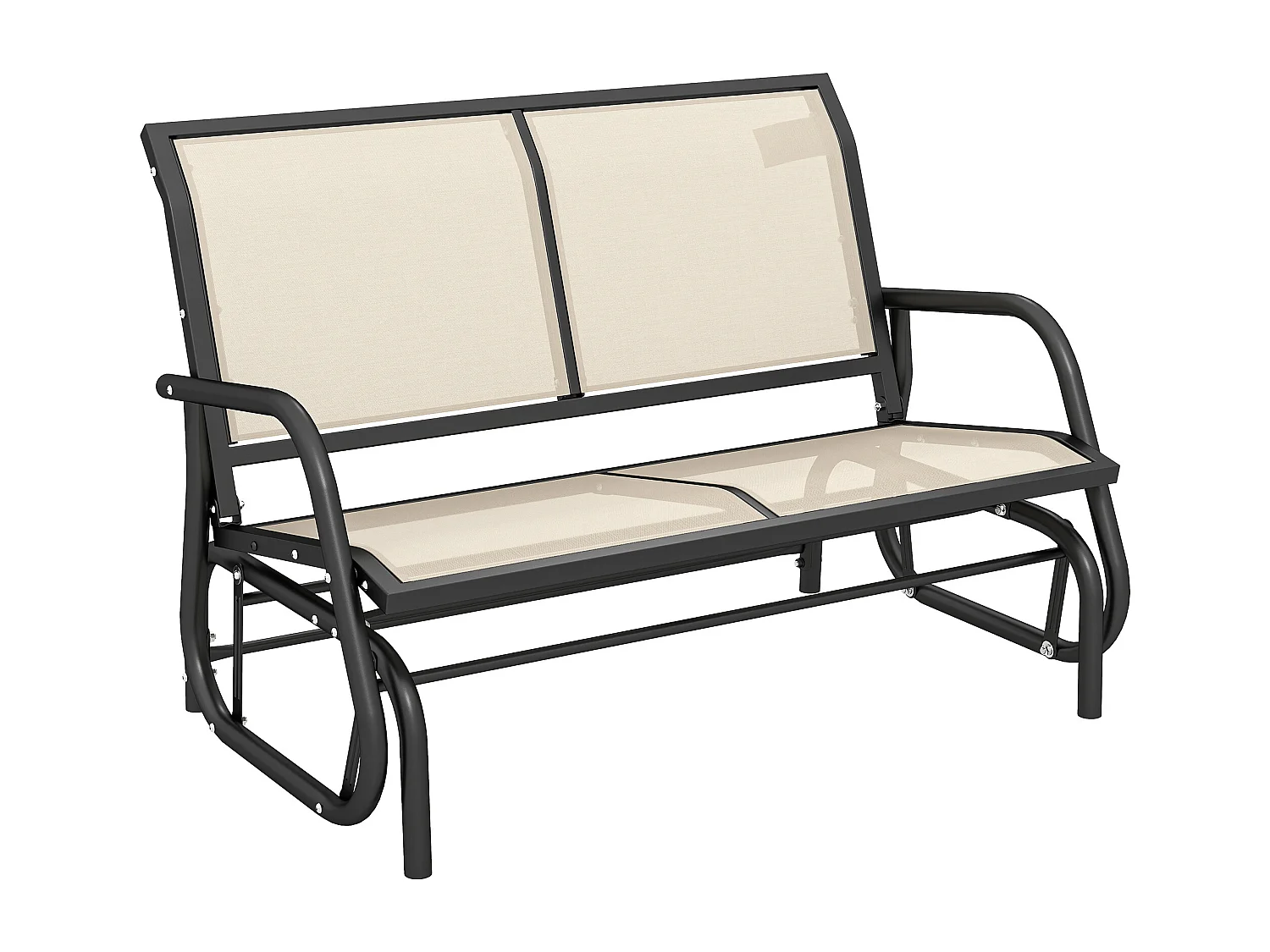 Banc à bascule de jardin 2 places design contemporain grand confort accoudoirs assise et dossier ergonomique acier textilène beige
