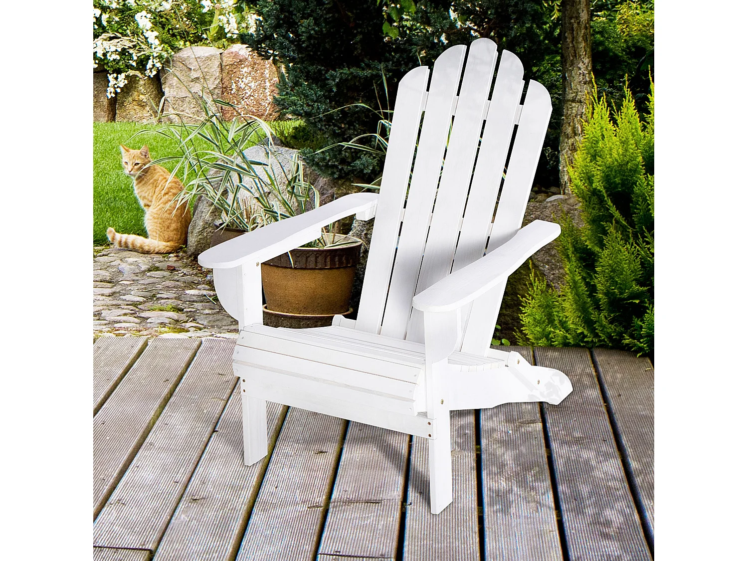 Fauteuil Adirondack pliable de jardin grand confort dossier incliné assise profonde bois de sapin traité peint blanc