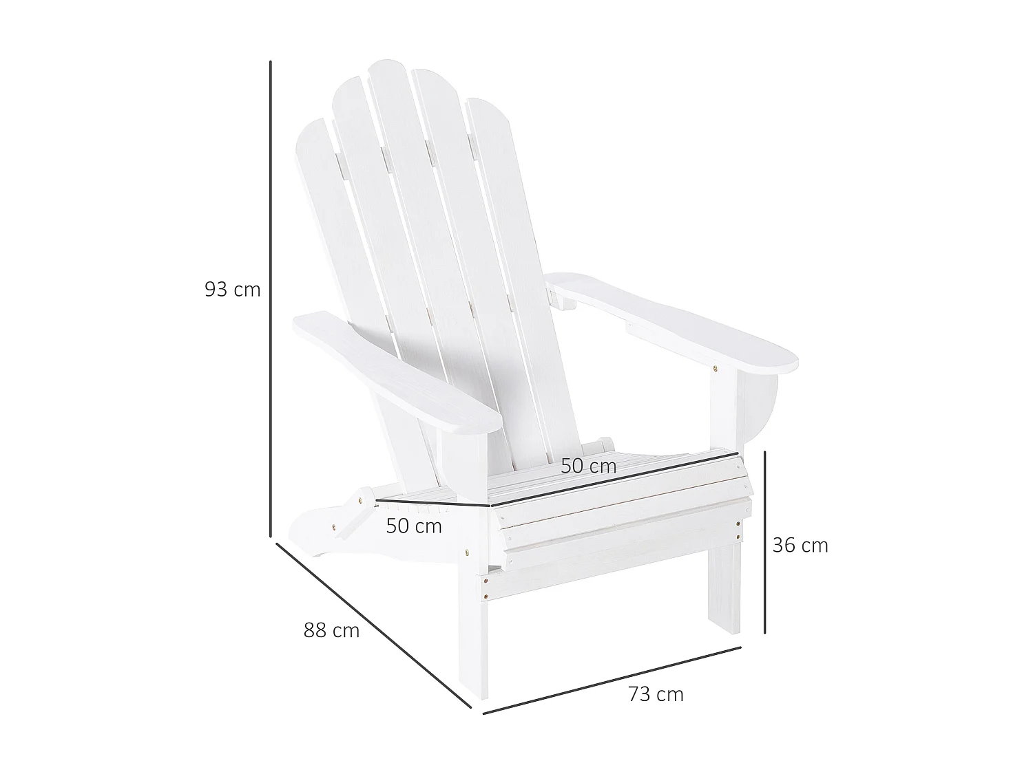 Fauteuil Adirondack pliable de jardin grand confort dossier incliné assise profonde bois de sapin traité peint blanc