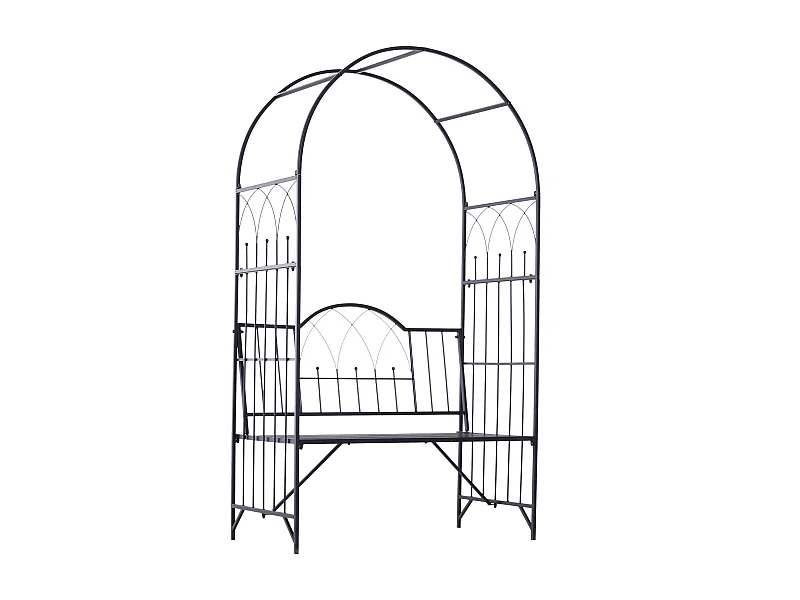 Arche à rosiers banc de jardin 2 places 2 en 1 dim. 115L x 59l x 203H cm métal époxy noir