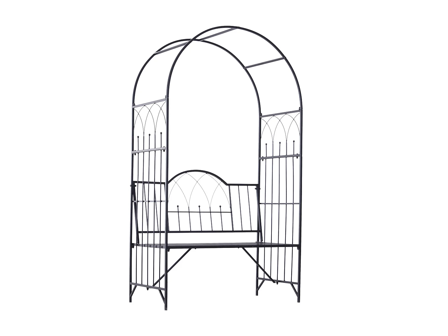 Arche à rosiers banc de jardin 2 places 2 en 1 dim. 115L x 59l x 203H cm métal époxy noir