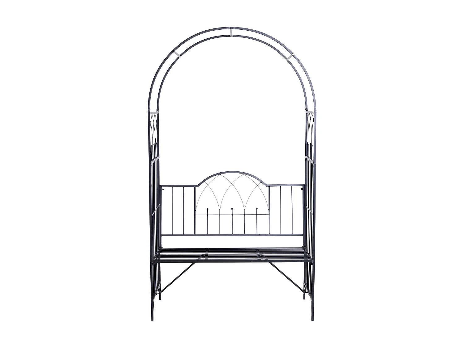 Arche à rosiers banc de jardin 2 places 2 en 1 dim. 115L x 59l x 203H cm métal époxy noir