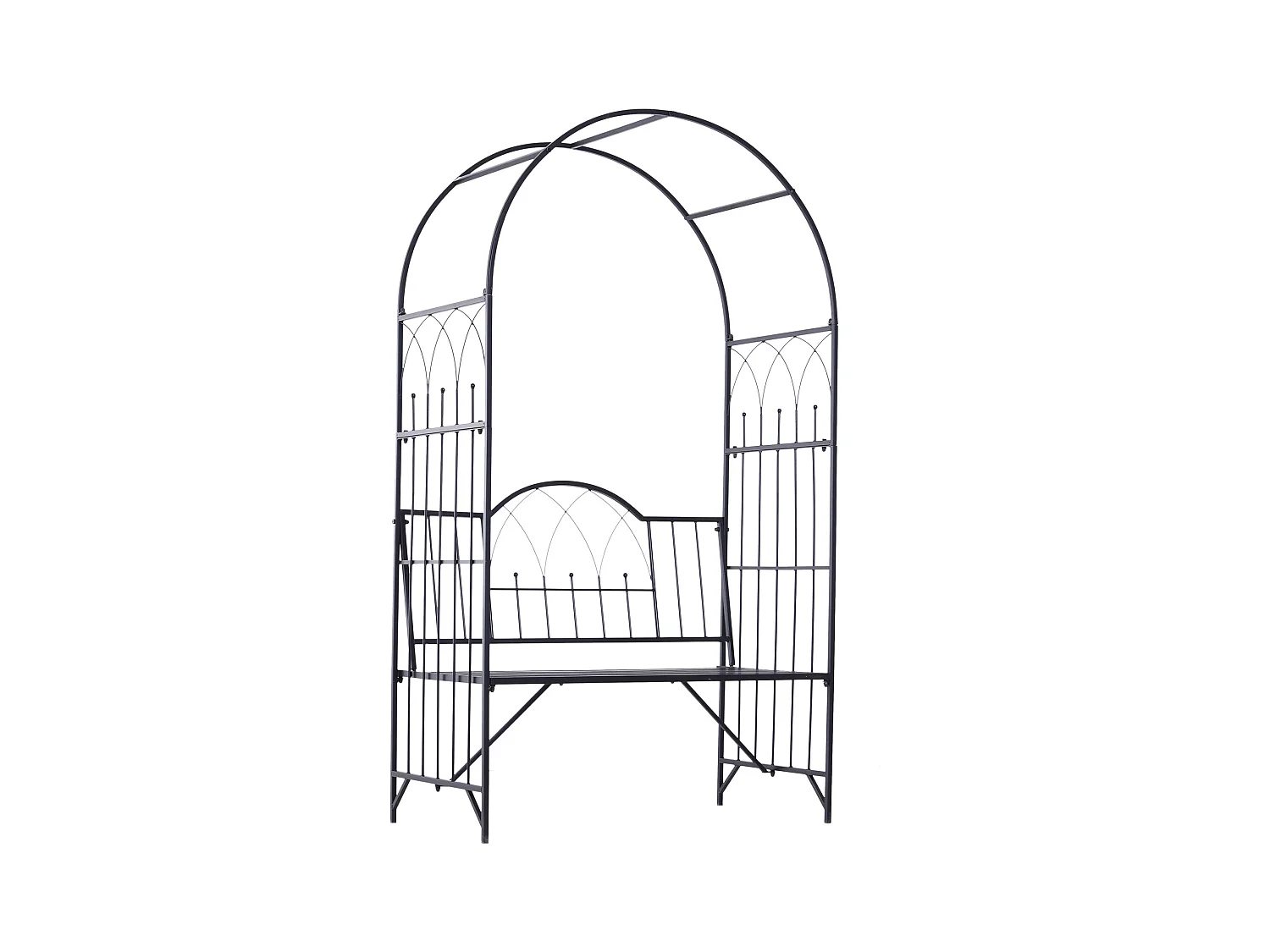 Arche à rosiers banc de jardin 2 places 2 en 1 dim. 115L x 59l x 203H cm métal époxy noir