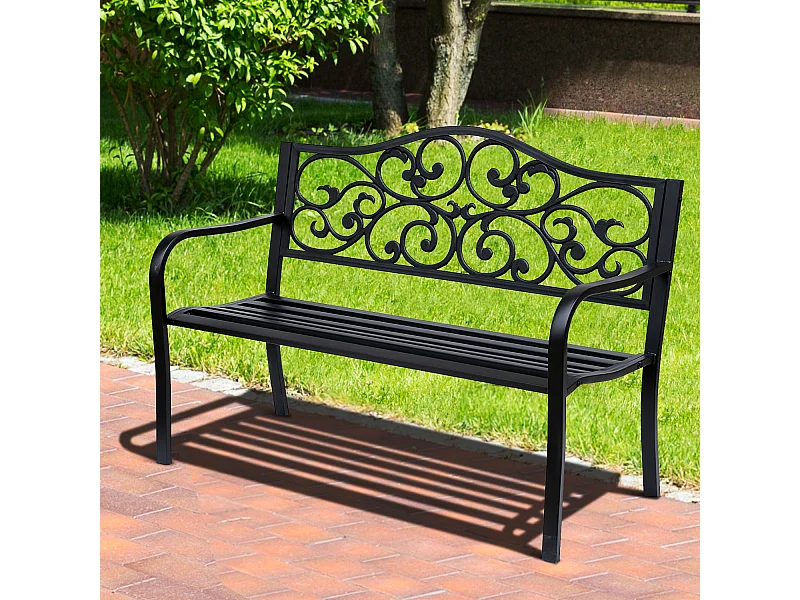 Banc 3 places de jardin terrasse style cosy chic 127L x 60l x 89H cm métal époxy anticorrosion noir