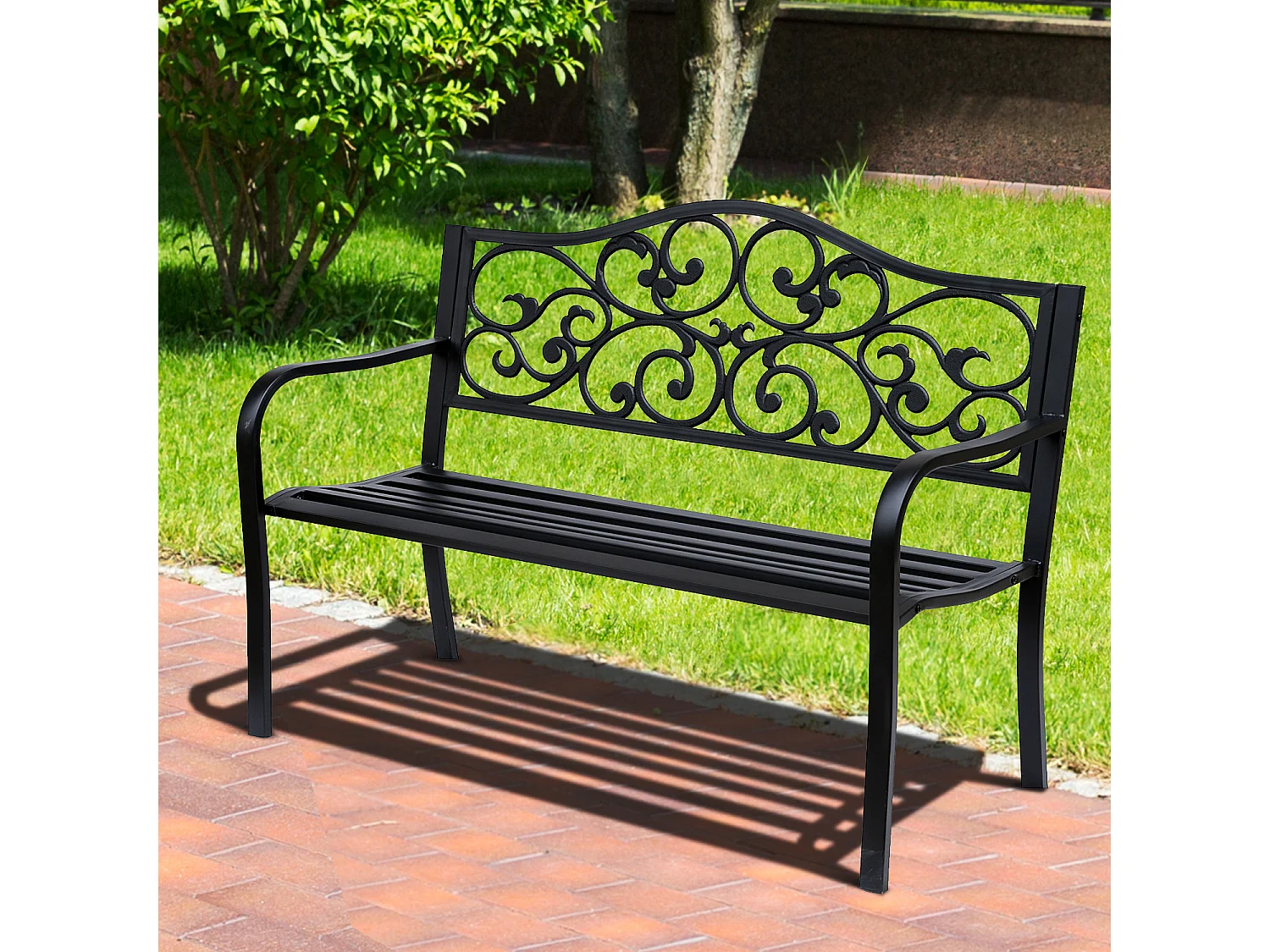 Banc 3 places de jardin terrasse style cosy chic 127L x 60l x 89H cm métal époxy anticorrosion noir