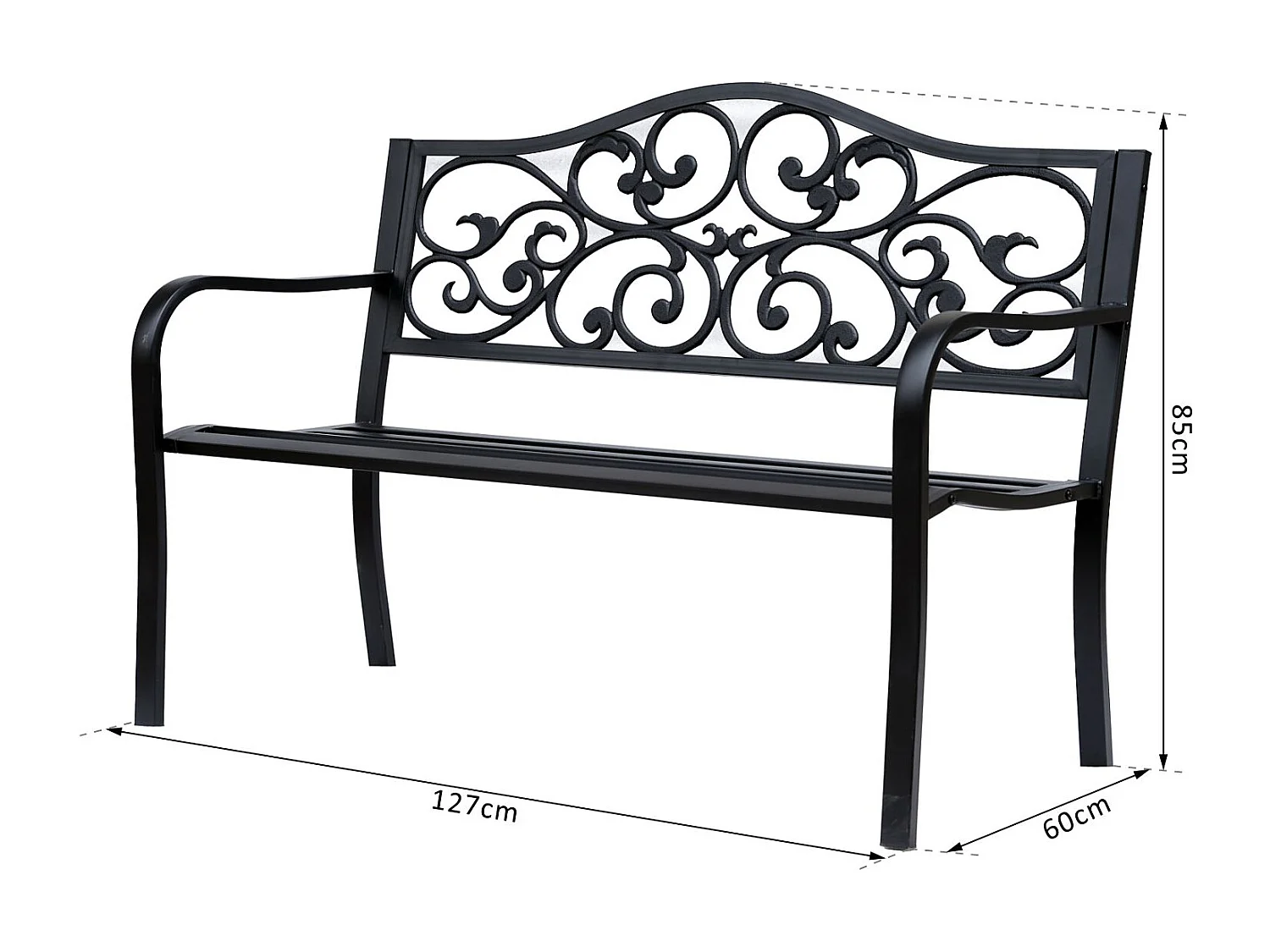 Banc 3 places de jardin terrasse style cosy chic 127L x 60l x 89H cm métal époxy anticorrosion noir