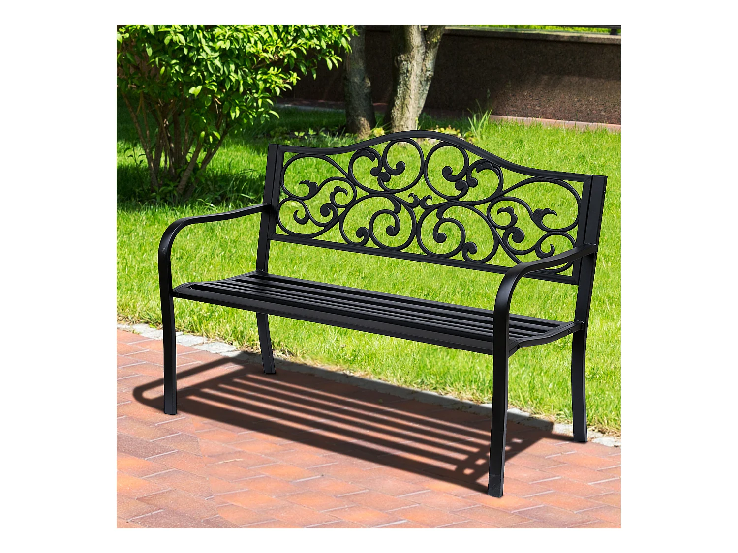 Banc 3 places de jardin terrasse style cosy chic 127L x 60l x 89H cm métal époxy anticorrosion noir