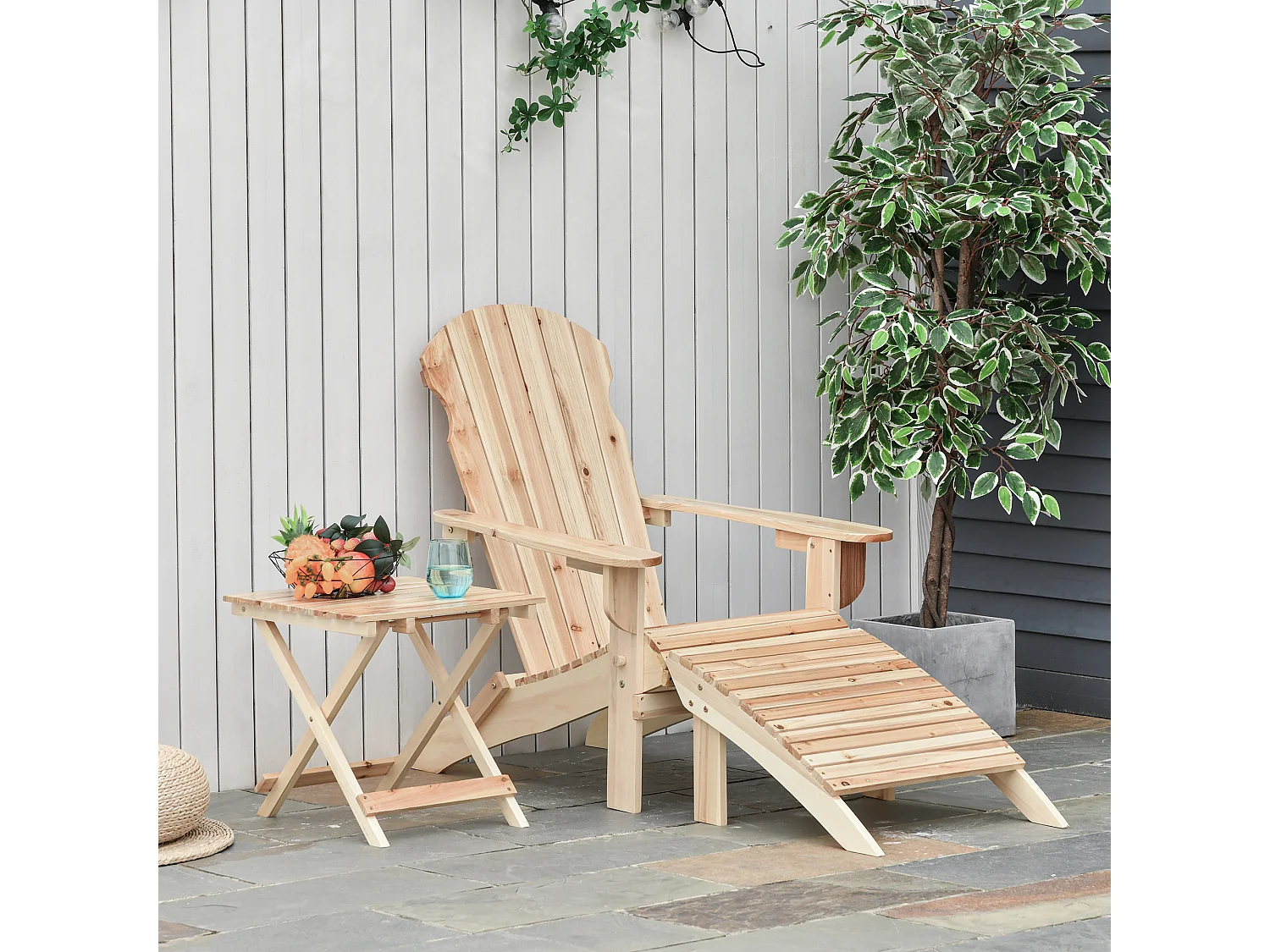 Fauteuil de jardin Adirondack pliable avec repose-pied et table basse bois sapin traité naturel