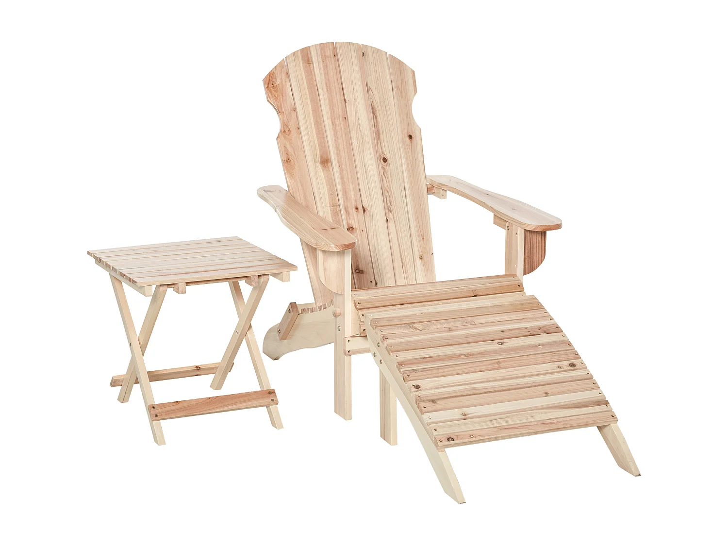 Fauteuil de jardin Adirondack pliable avec repose-pied et table basse bois sapin traité naturel