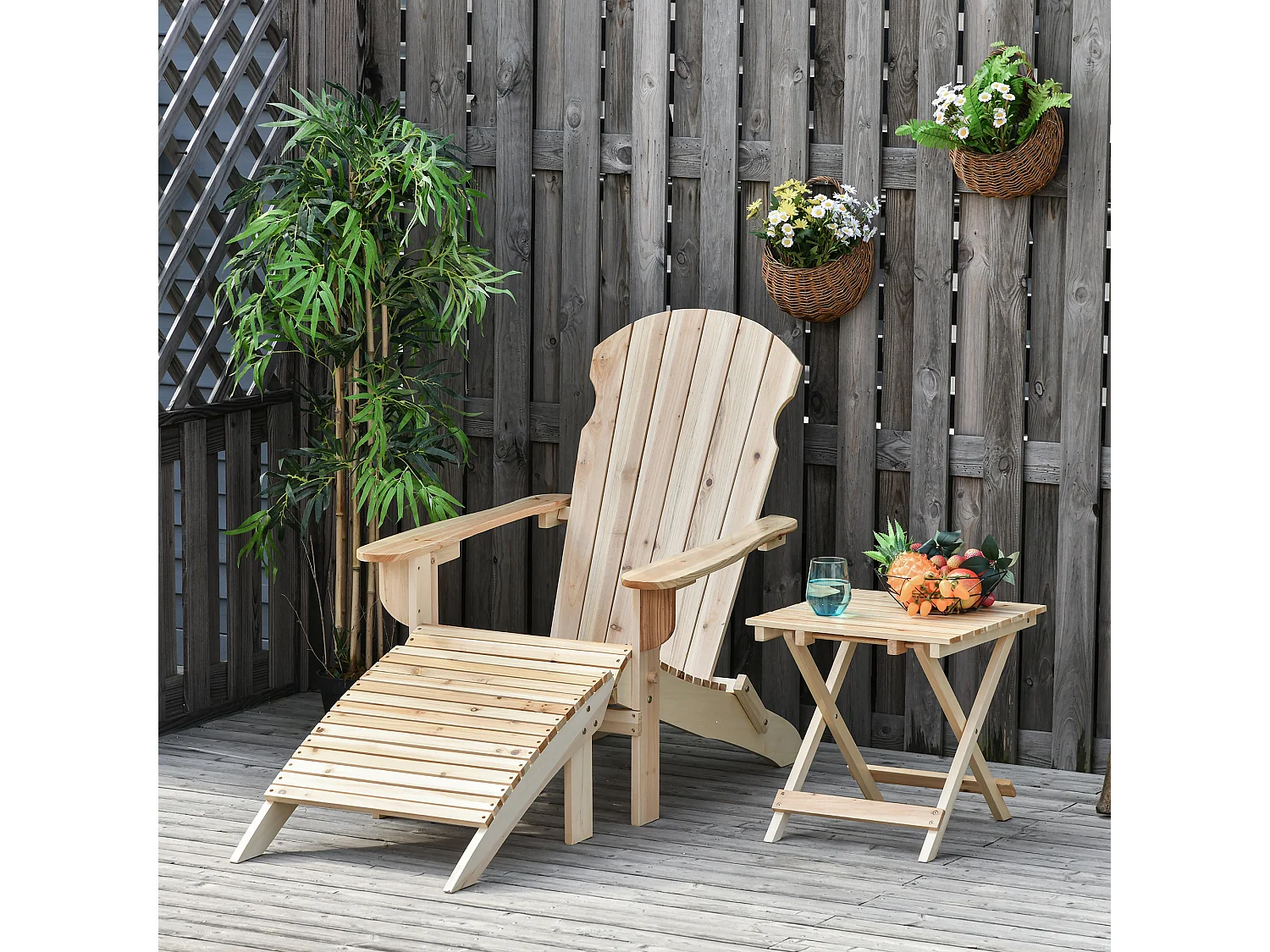 Fauteuil de jardin Adirondack pliable avec repose-pied et table basse bois sapin traité naturel