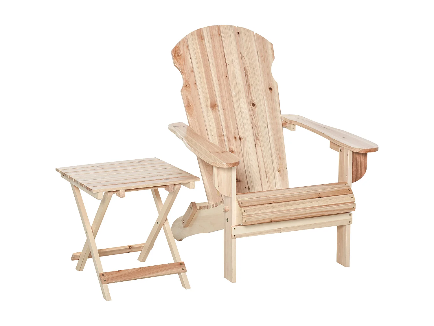 Fauteuil de jardin Adirondack pliable avec repose-pied et table basse bois sapin traité naturel