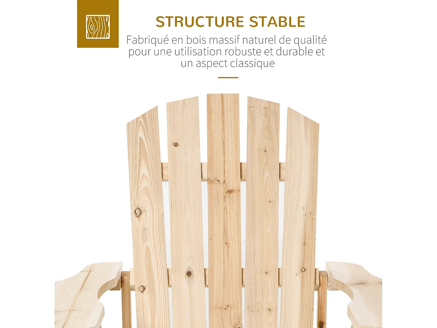 Fauteuil de jardin Adirondack dim. 78L x 89P x 88H cm bois massif sapin naturel