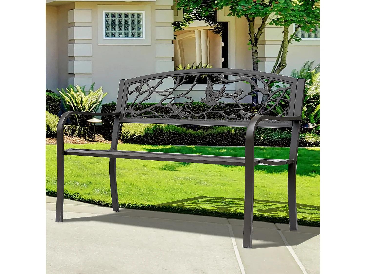 Banc 3 places de jardin terrasse style rural chic 127L x 60l x 85H cm métal époxy anticorrosion brun