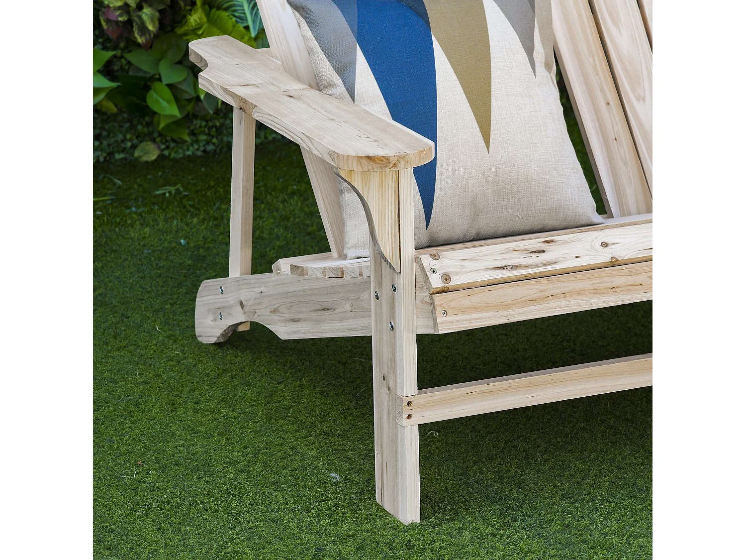 Banc de jardin 2 places design Adirondack assise dossier à lattes larges accoudoirs bois naturel pin lasuré