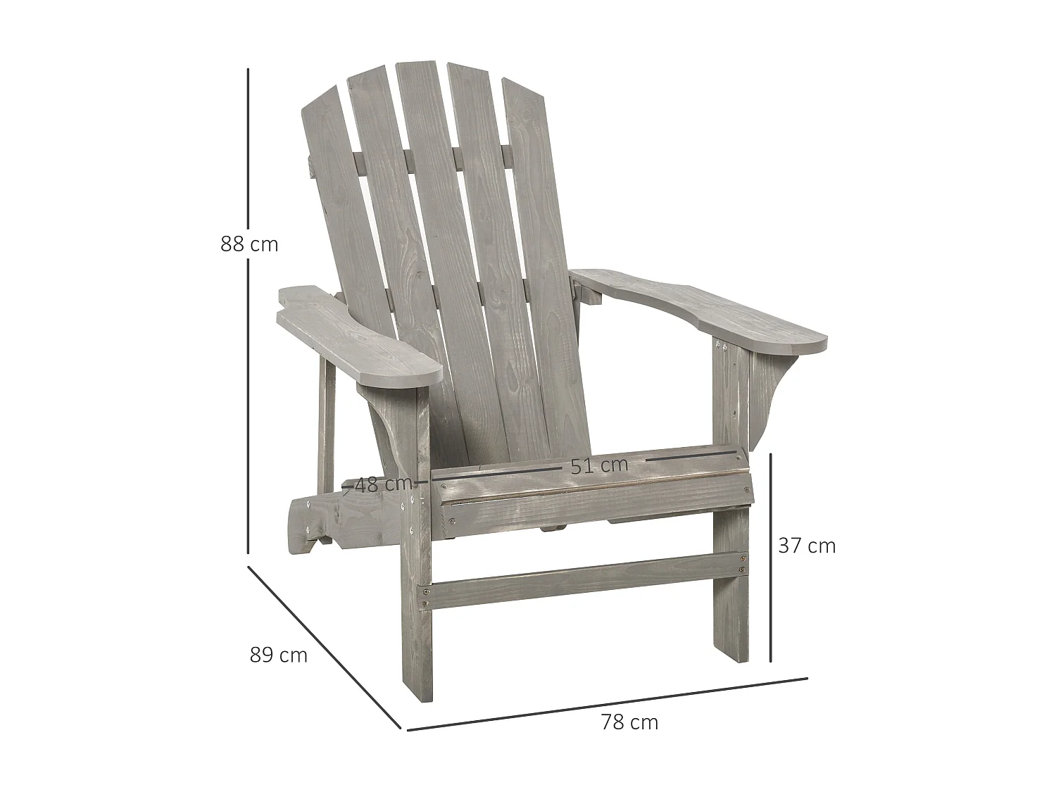 Fauteuil de jardin Adirondack dim. 78L x 89P x 88H cm bois massif sapin gris effet vieilli