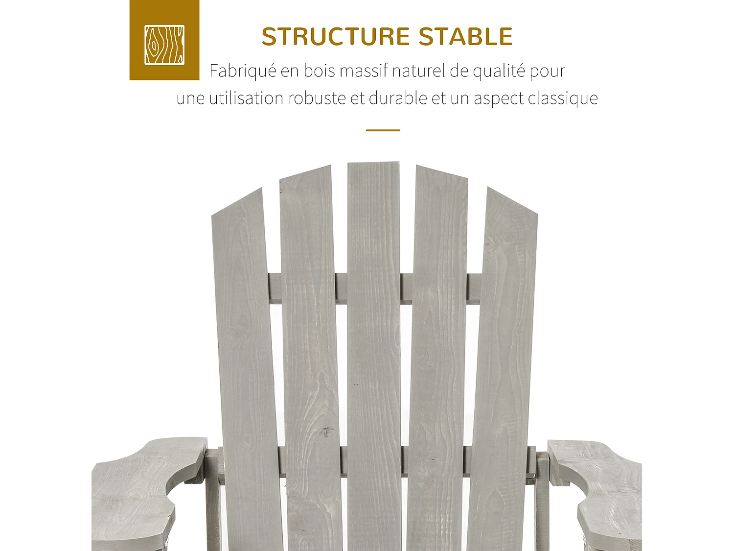 Fauteuil de jardin Adirondack dim. 78L x 89P x 88H cm bois massif sapin gris effet vieilli