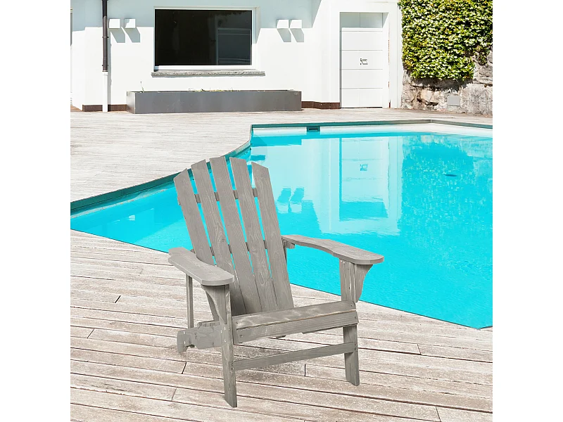 Fauteuil de jardin Adirondack dim. 78L x 89P x 88H cm bois massif sapin gris effet vieilli