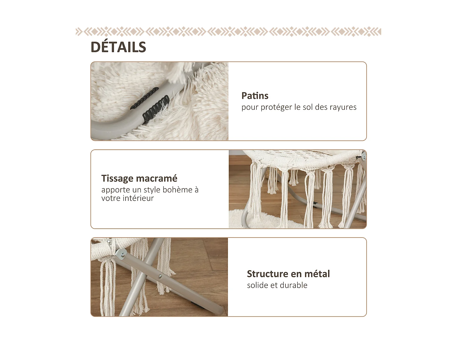 Loveuse fauteuil rond de jardin fauteuil lune papasan pliable grand confort macramé coton polyester beige