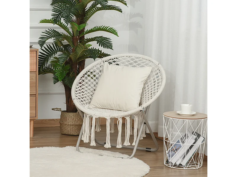 Loveuse fauteuil rond de jardin fauteuil lune papasan pliable grand confort macramé coton polyester beige