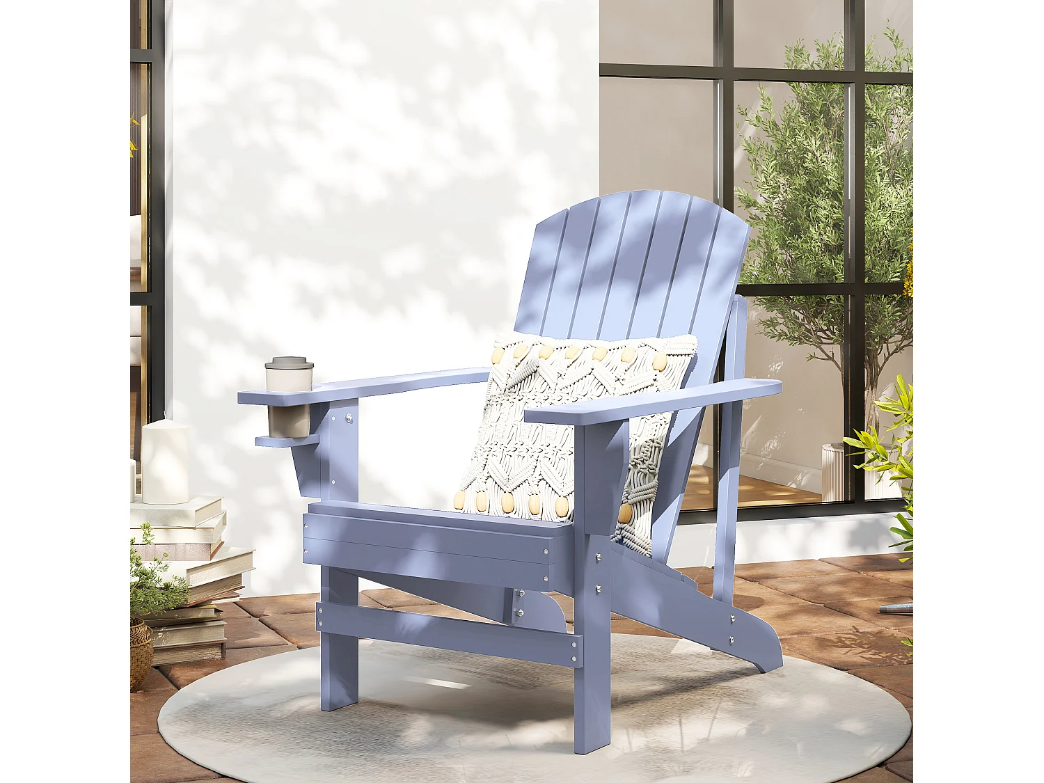 Fauteuil de jardin Adirondack grand confort porte-gobelet intégré bois de sapin traité peint gris