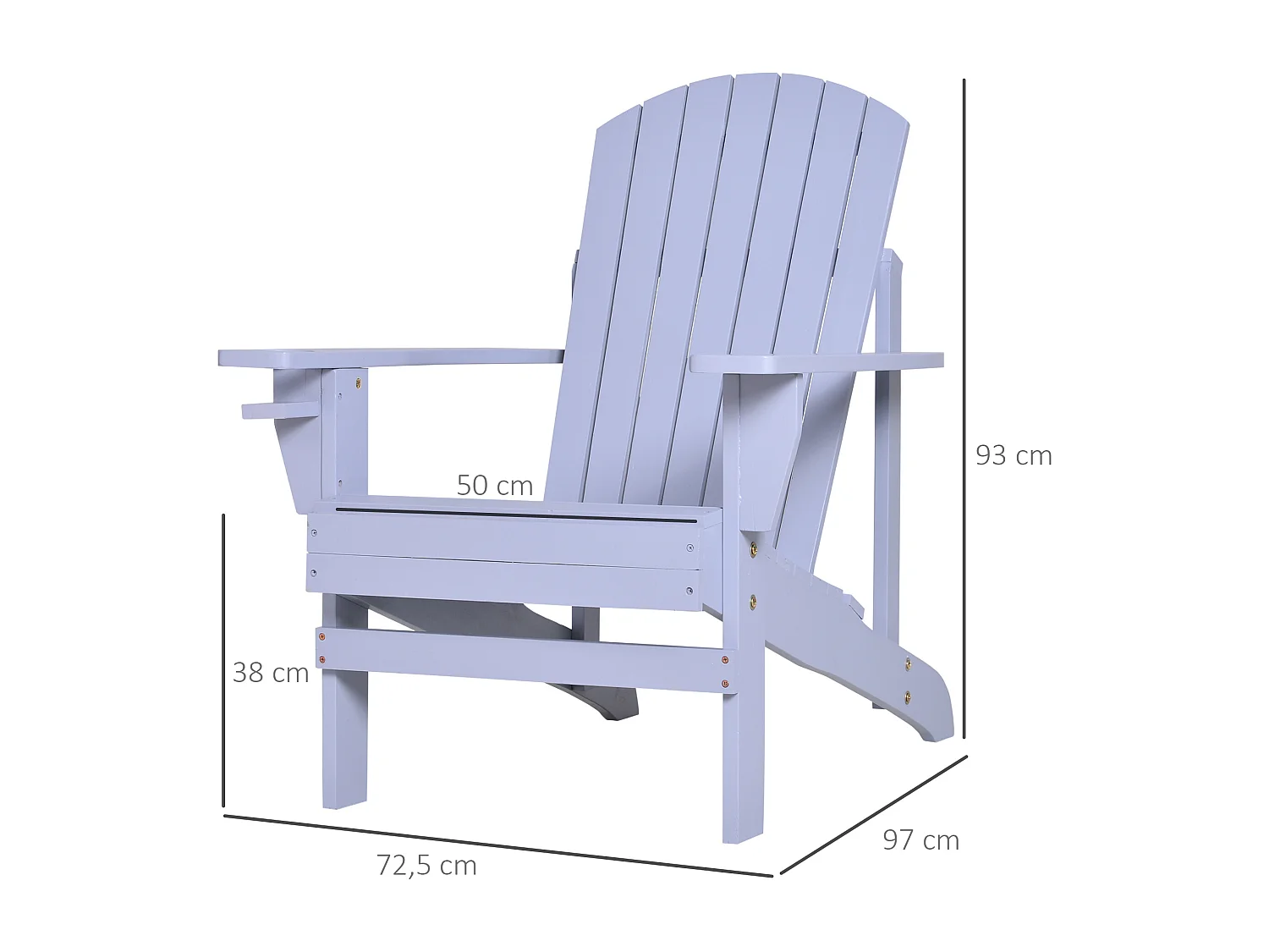 Fauteuil de jardin Adirondack grand confort porte-gobelet intégré bois de sapin traité peint gris