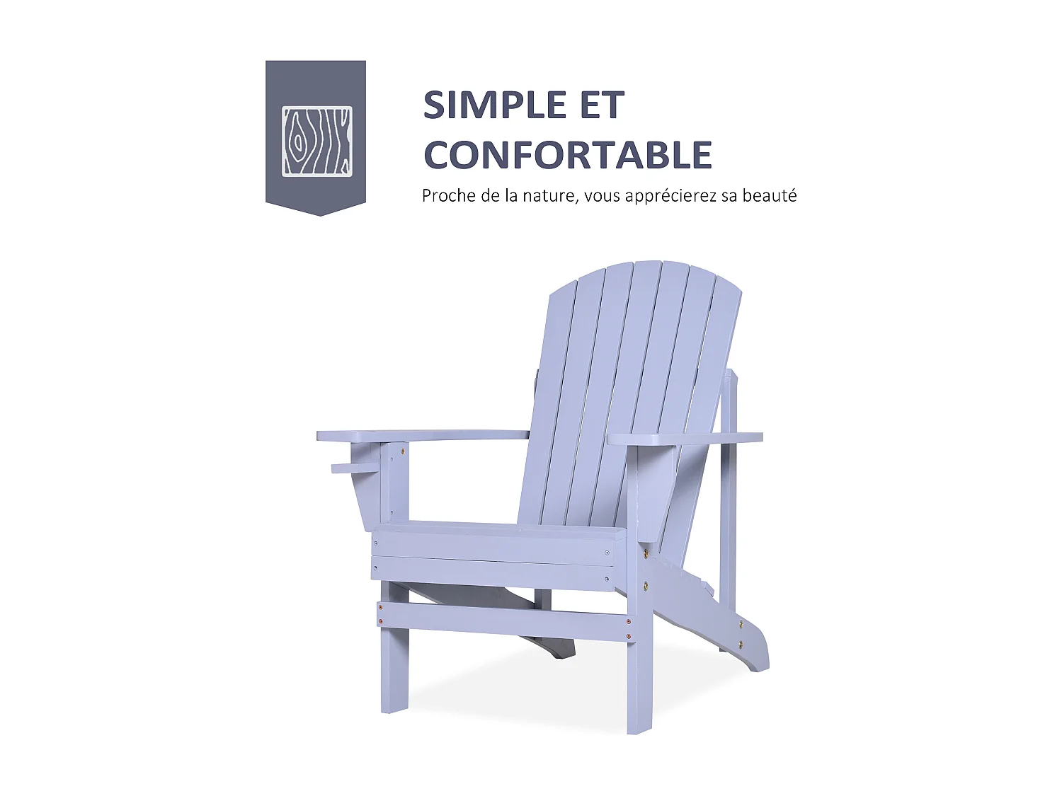 Fauteuil de jardin Adirondack grand confort porte-gobelet intégré bois de sapin traité peint gris