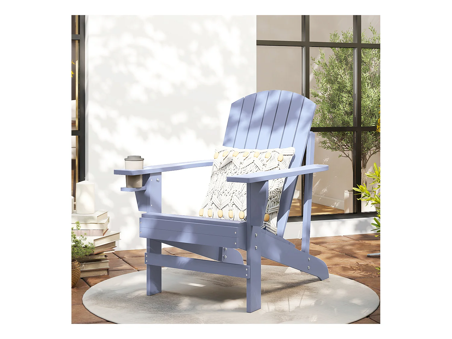 Fauteuil de jardin Adirondack grand confort porte-gobelet intégré bois de sapin traité peint gris
