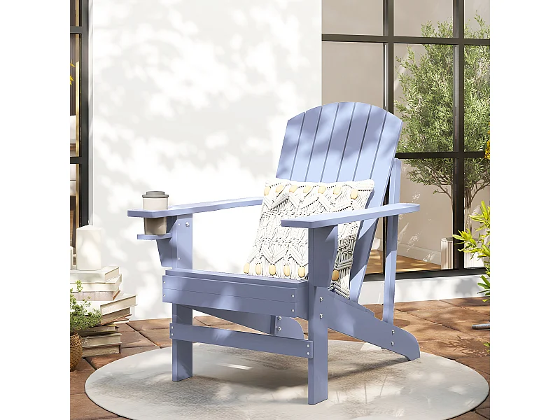 Fauteuil de jardin Adirondack grand confort porte-gobelet intégré bois de sapin traité peint gris