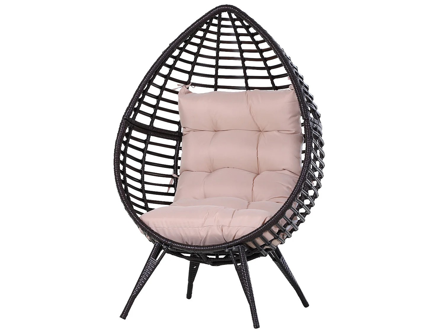 Fauteuil cocon oeuf sur pied design dim. 101L x 89l x 156H cm coussin beige déhoussable grand confort inclus acier résine chocolat