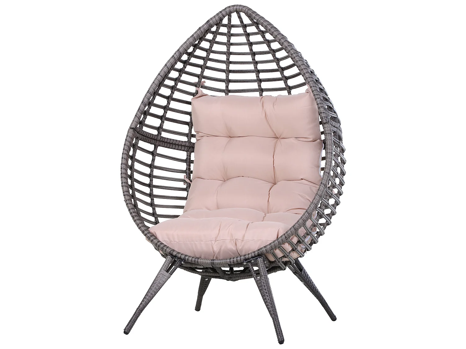 Fauteuil cocon oeuf sur pied design dim. 101L x 89l x 156H cm coussin beige déhoussable grand confort inclus acier résine grise